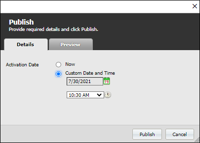 The Publish dialog