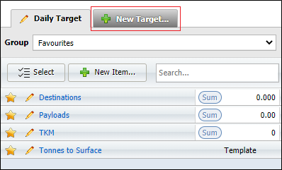 The Targets panel with the New Target button highlighted