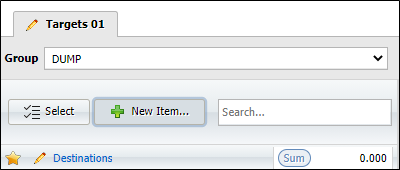The Targets pane with a newly created task item displayed