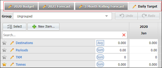 The Targets panel with various Target tabs