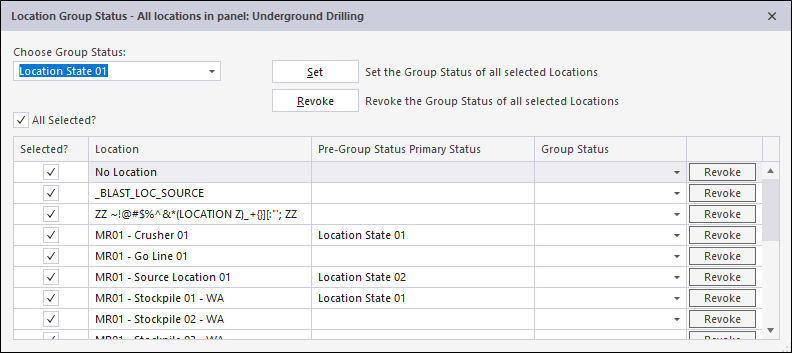 The Location Group Status Window