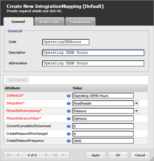 The General attributes on the Create New Integration Mapping dialog