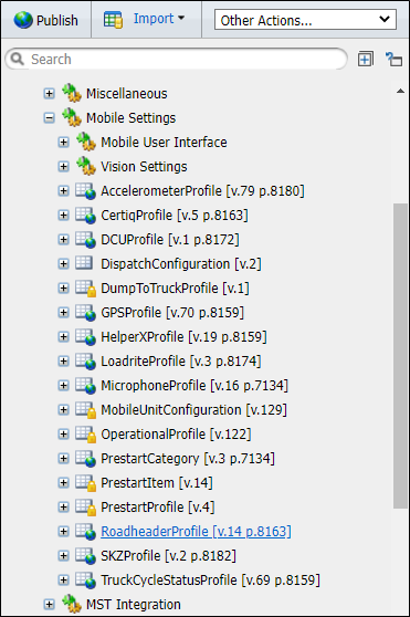 The Mobile Settings groups in the Reference Data tree