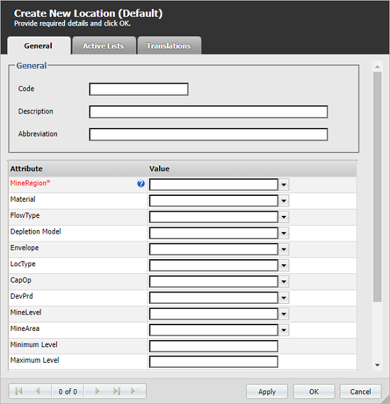 The Create New Location dialog