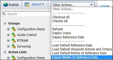 The Export Mobile UI Reference Data option