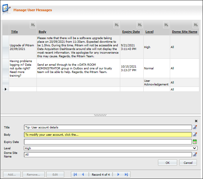 Managing User Messages