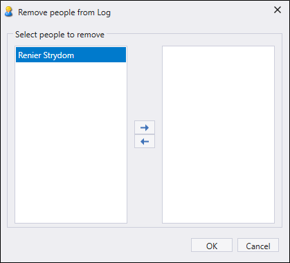 Removing people from a controlled area log